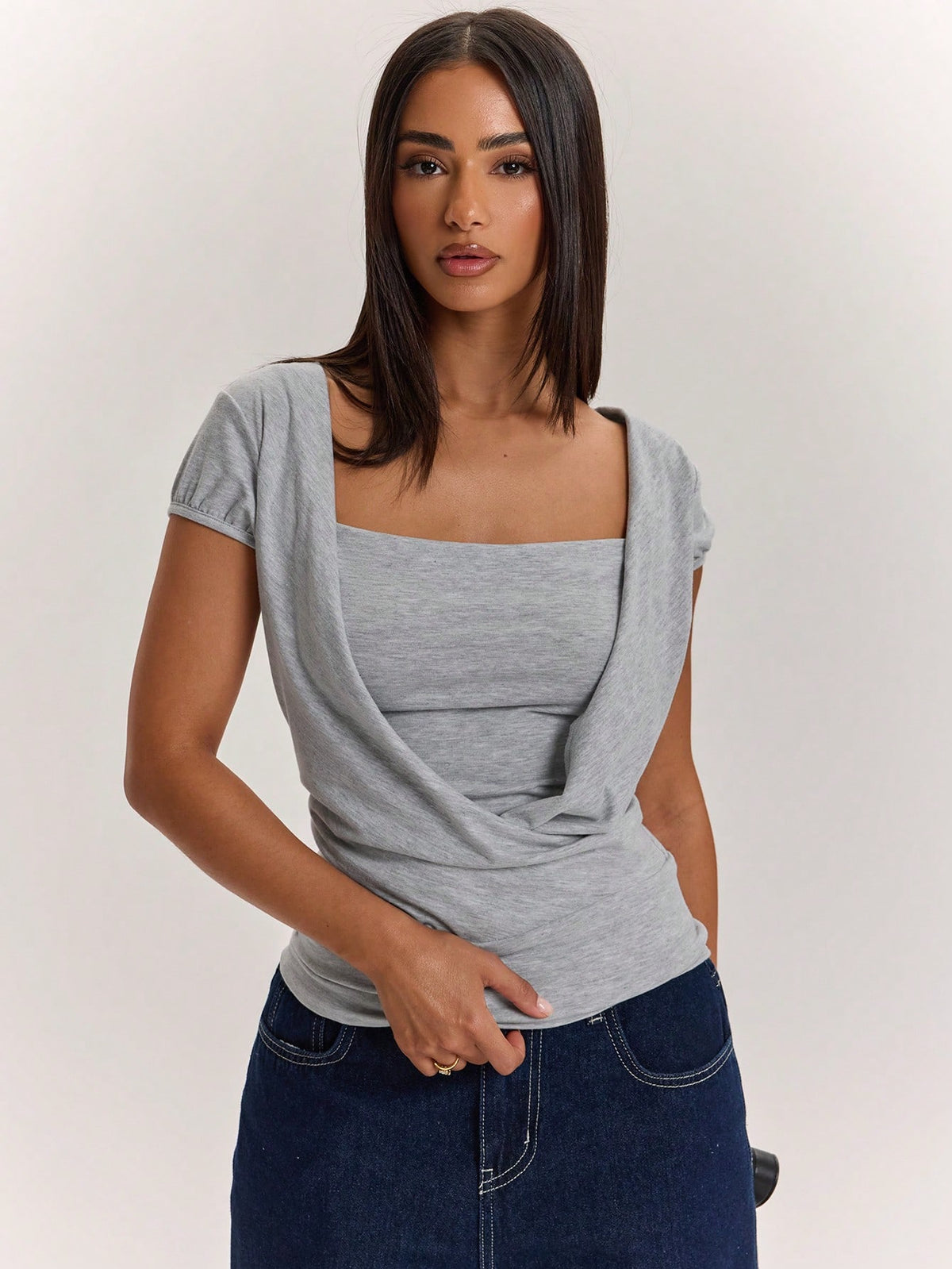 BAE Women's Summer Casual Beach Vacation Daily Retro Grey Short-Sleeved T-Shirt With A Slouch Collar, Sexy Hot Girl, Comfortable And Casual, Versatile And Casual, Comfortable Commuting, Campus
