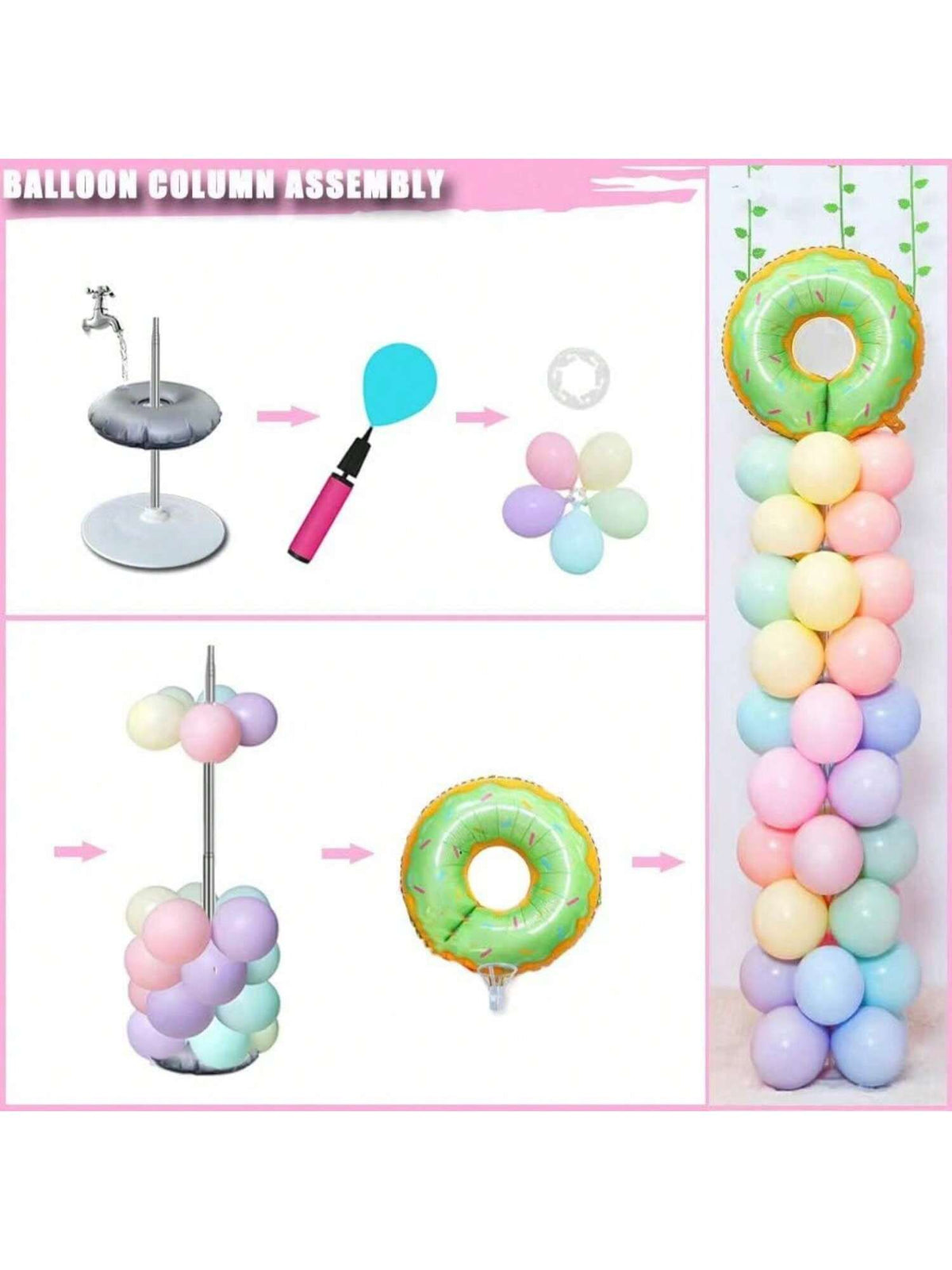 Balloon Column Stand Set Of 2, Adjustable 7 Feet Balloon Arch Stands With Bases For Floor, Tall Balloon Tower Pillar Assembly Kit For Halloween, Birthday, Party Decorations