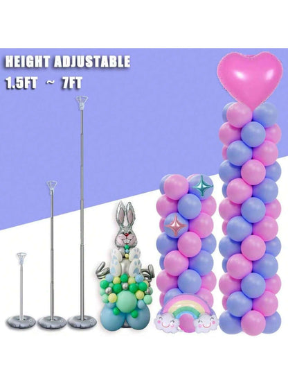Balloon Column Stand Set Of 2, Adjustable 7 Feet Balloon Arch Stands With Bases For Floor, Tall Balloon Tower Pillar Assembly Kit For Halloween, Birthday, Party Decorations