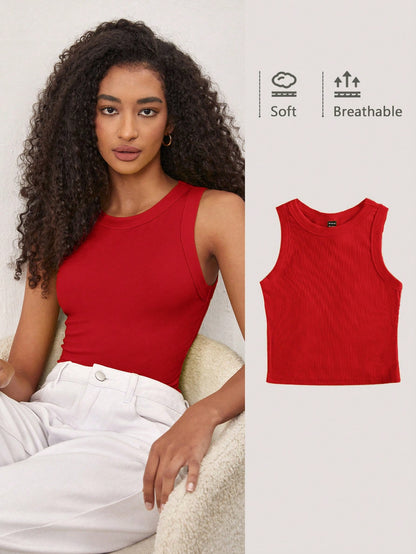 BASICS Women's Ribbed Basic Tank Top/Summer Tops For Women