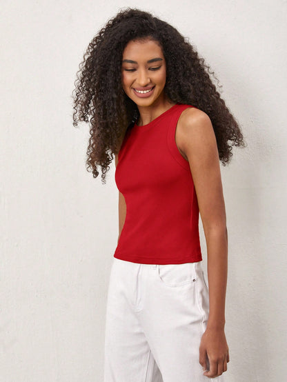 BASICS Women's Ribbed Basic Tank Top/Summer Tops For Women