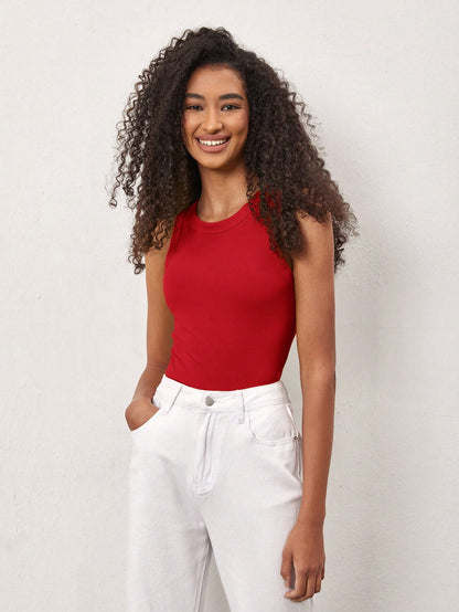 BASICS Women's Ribbed Basic Tank Top/Summer Tops For Women
