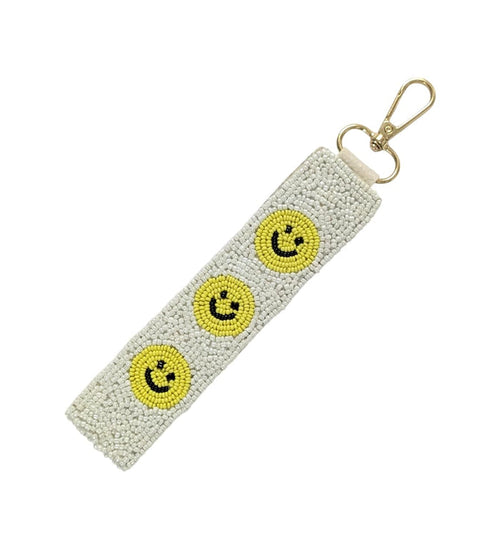 Beaded Wristlet Strap Key Chain - Happy Face
