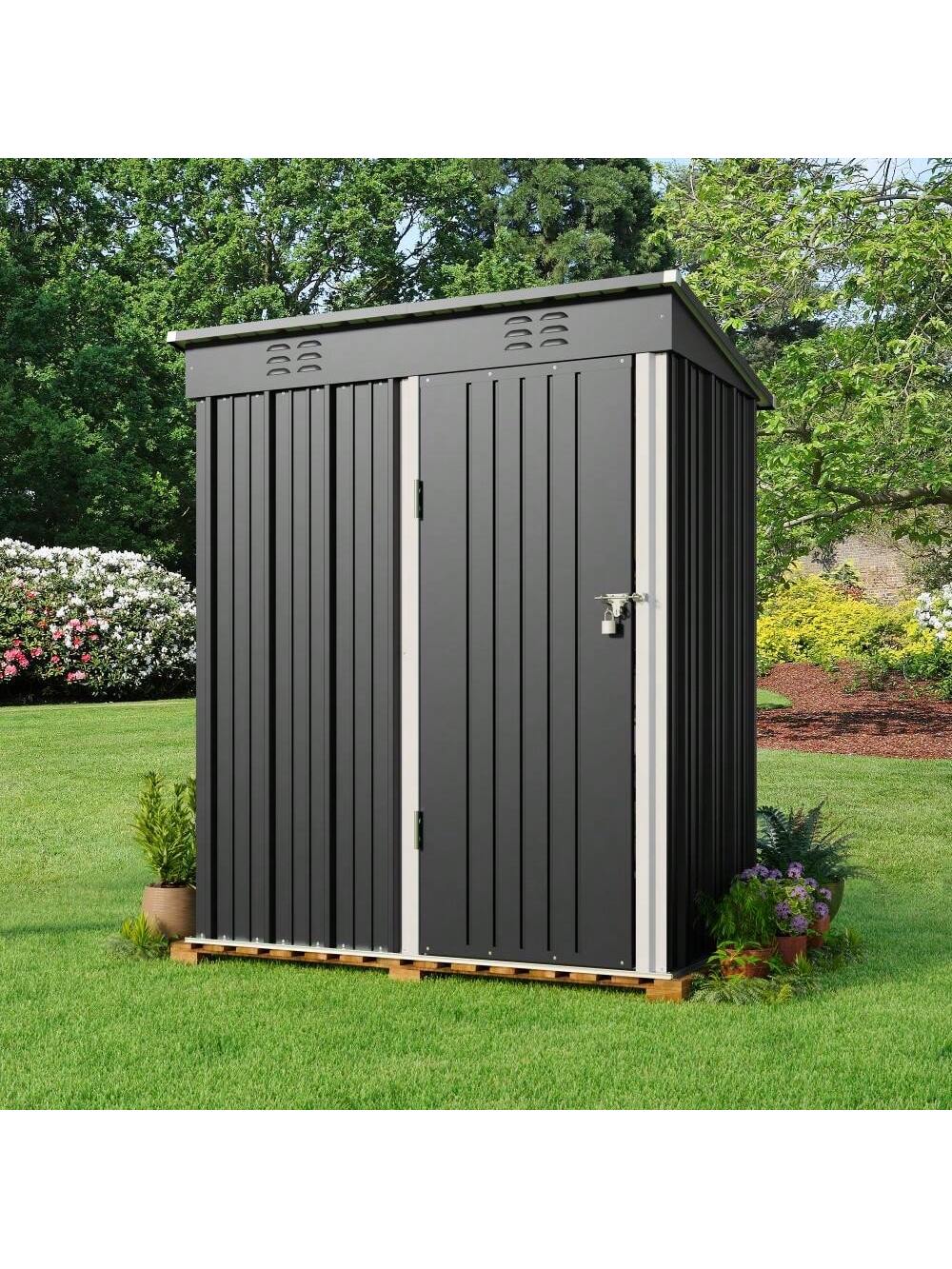 Bealife 5' X 3' Outdoor Metal Shed With Locking Door, Garden Tool Shed With Vent And Pitched Roof For Garden, Patio