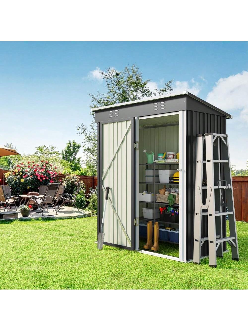Bealife 5' X 3' Outdoor Metal Shed With Locking Door, Garden Tool Shed With Vent And Pitched Roof For Garden, Patio