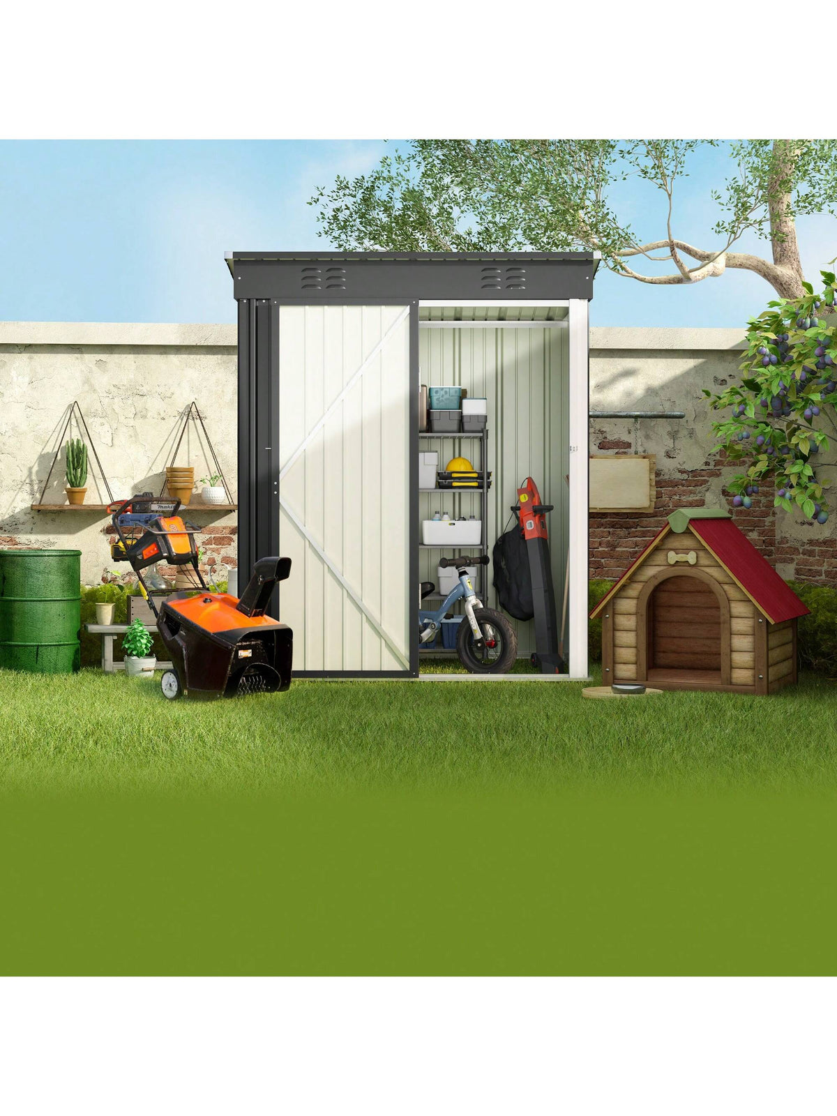 Bealife 5' X 3' Outdoor Metal Shed With Locking Door, Garden Tool Shed With Vent And Pitched Roof For Garden, Patio