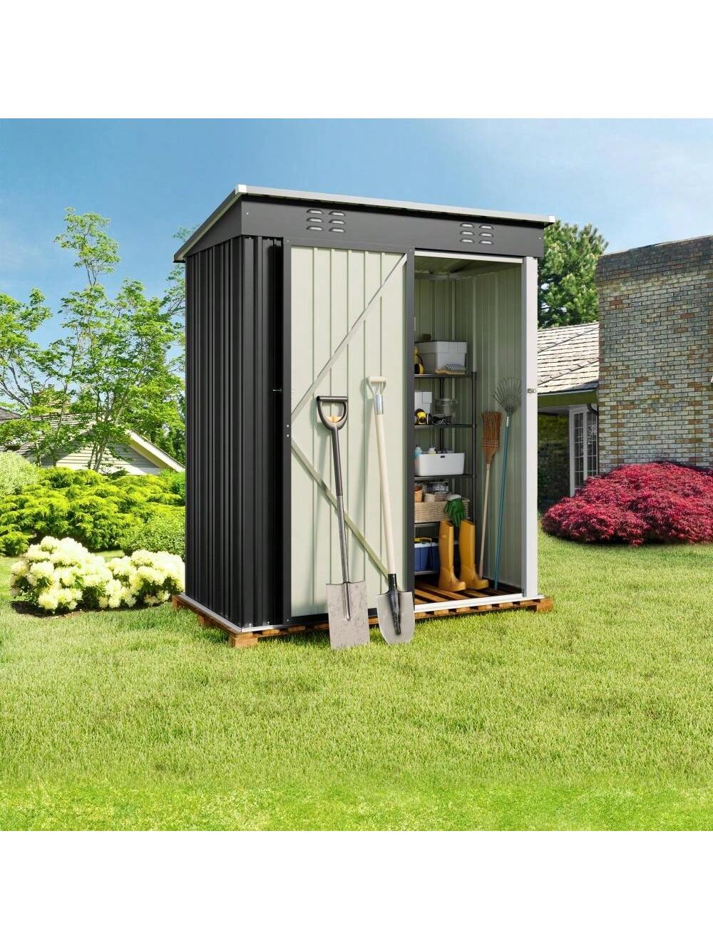 Bealife 5' X 3' Outdoor Metal Shed With Locking Door, Garden Tool Shed With Vent And Pitched Roof For Garden, Patio