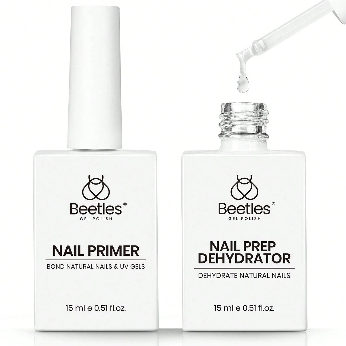 Beetles 2Pcs 15ml Acid-Free HEMA-Free Nail Dehydrator & Primer, Long-Lasting Bond Prep For Gel & Acrylic Nails