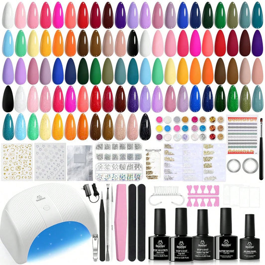 Beetles Gel Nail Polish Kit With U V Light- 80Pcs Color Enchantment 55 Colors Gel Polish Starter Kit