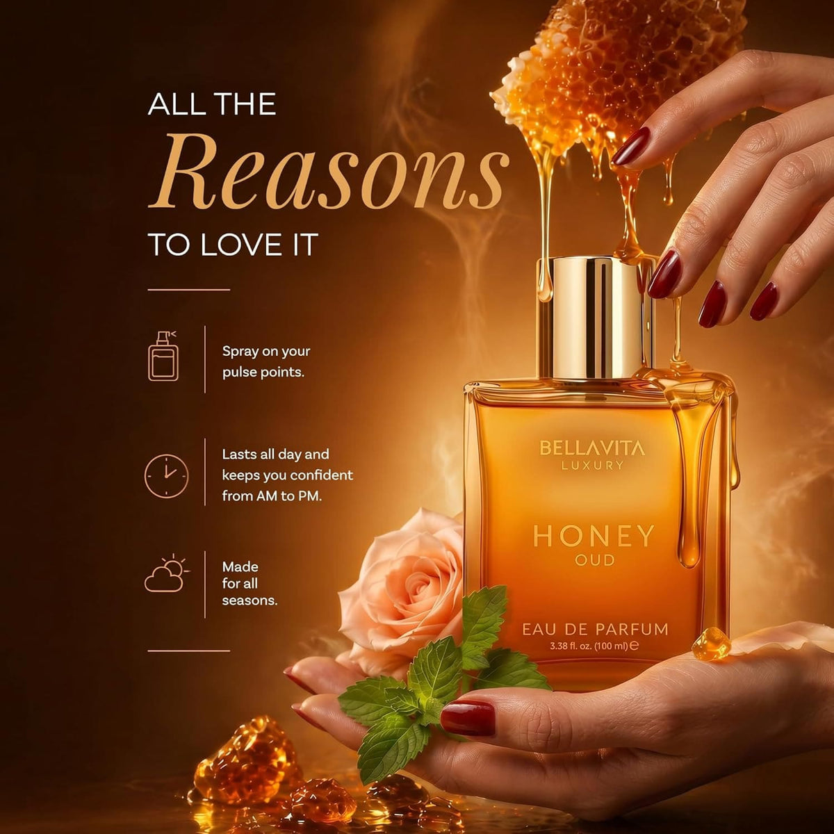 Bella Vita Luxury Bellavita Luxury Honey Oud Eau De Parfum| 100 Ml (3.4 Fl.Oz.)| Perfume For Men And Women| Sweet Honey, Bergamot, Oud, And Amber Notes| Women's Day Special