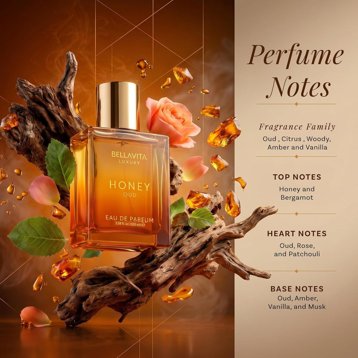 Bella Vita Luxury Bellavita Luxury Honey Oud Eau De Parfum| 100 Ml (3.4 Fl.Oz.)| Perfume For Men And Women| Sweet Honey, Bergamot, Oud, And Amber Notes| Women's Day Special