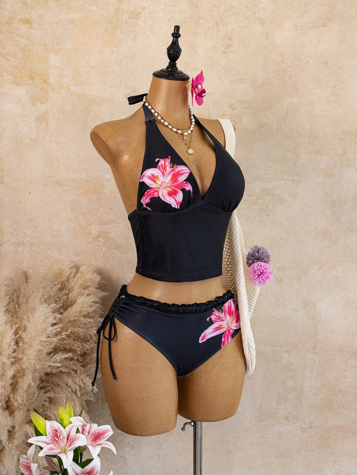 Bellisia Women's Floral Halter Neck Tankini Set With Tankini Bottoms, 2 Pieces