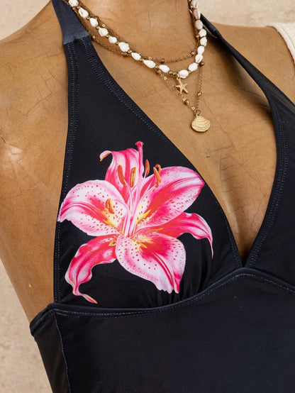 Bellisia Women's Floral Halter Neck Tankini Set With Tankini Bottoms, 2 Pieces