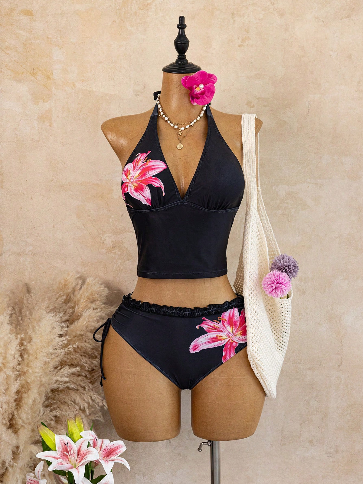 Bellisia Women's Floral Halter Neck Tankini Set With Tankini Bottoms, 2 Pieces