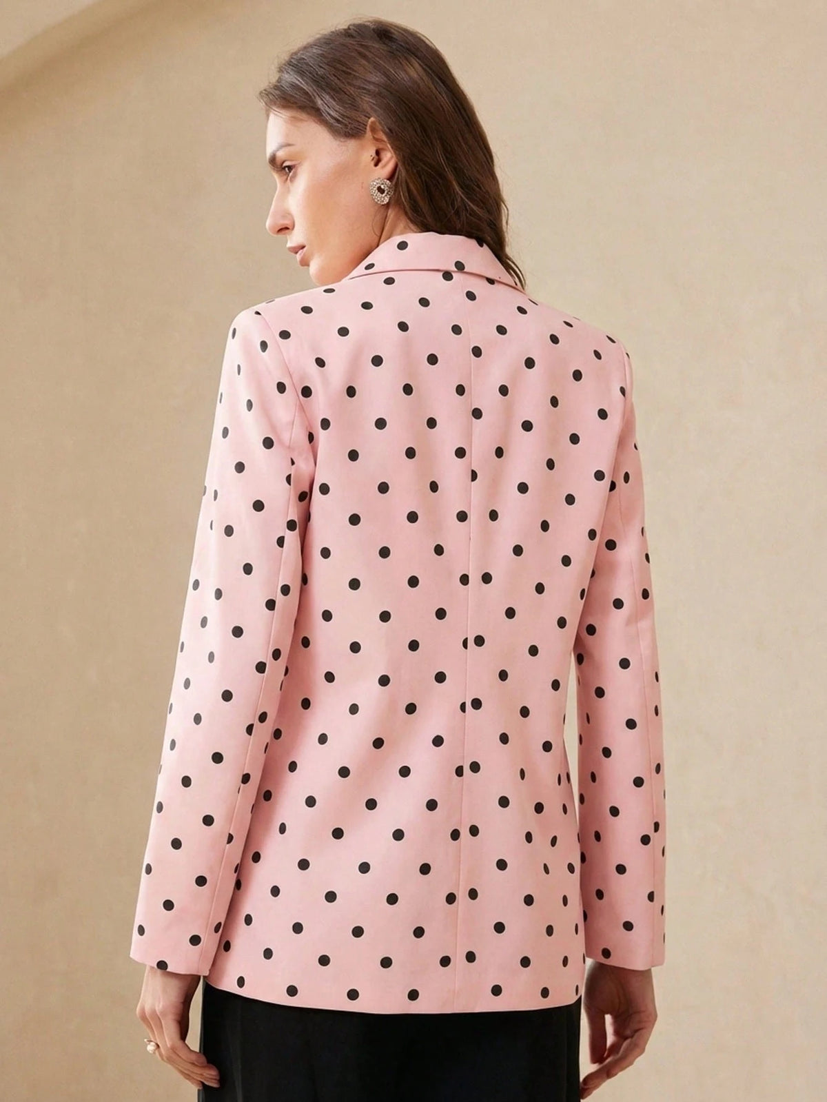 BELROSIE Pink Polka Dot Elegant Office Blazer Jacket,Autumn Retro Pop Art Style Single-Breasted Slim Fit Lapel Outerwear Women,Classic Custom Craftsmanship