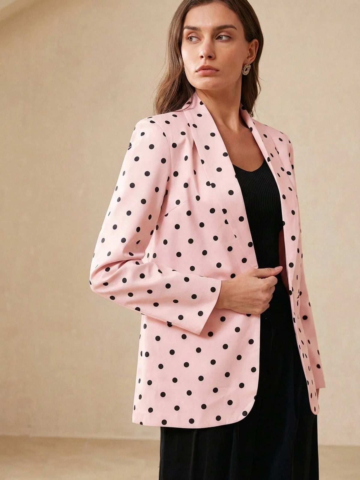 BELROSIE Pink Polka Dot Elegant Office Blazer Jacket,Autumn Retro Pop Art Style Single-Breasted Slim Fit Lapel Outerwear Women,Classic Custom Craftsmanship