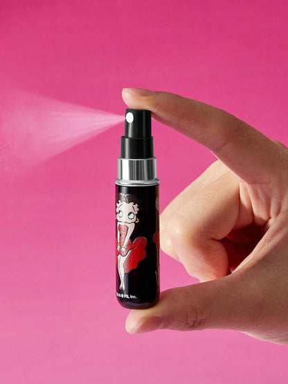 Betty Boop x 5Ml/0.2oz Black Fillable Spray Bottle With Bottom Fill Automatic Pump, Reusable Perfume Bottle, Mini Portable Cosmetic Bottle With Window, Suitable For Travel And Airplane Carry, Su