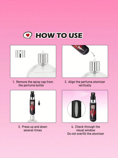 Betty Boop x 5Ml/0.2oz Black Fillable Spray Bottle With Bottom Fill Automatic Pump, Reusable Perfume Bottle, Mini Portable Cosmetic Bottle With Window, Suitable For Travel And Airplane Carry, Su