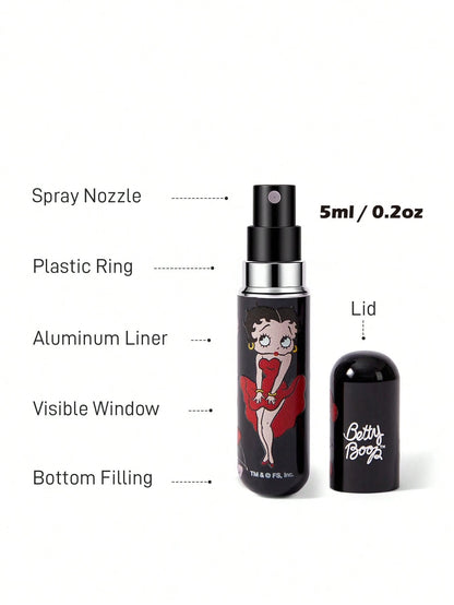 Betty Boop x 5Ml/0.2oz Black Fillable Spray Bottle With Bottom Fill Automatic Pump, Reusable Perfume Bottle, Mini Portable Cosmetic Bottle With Window, Suitable For Travel And Airplane Carry, Su