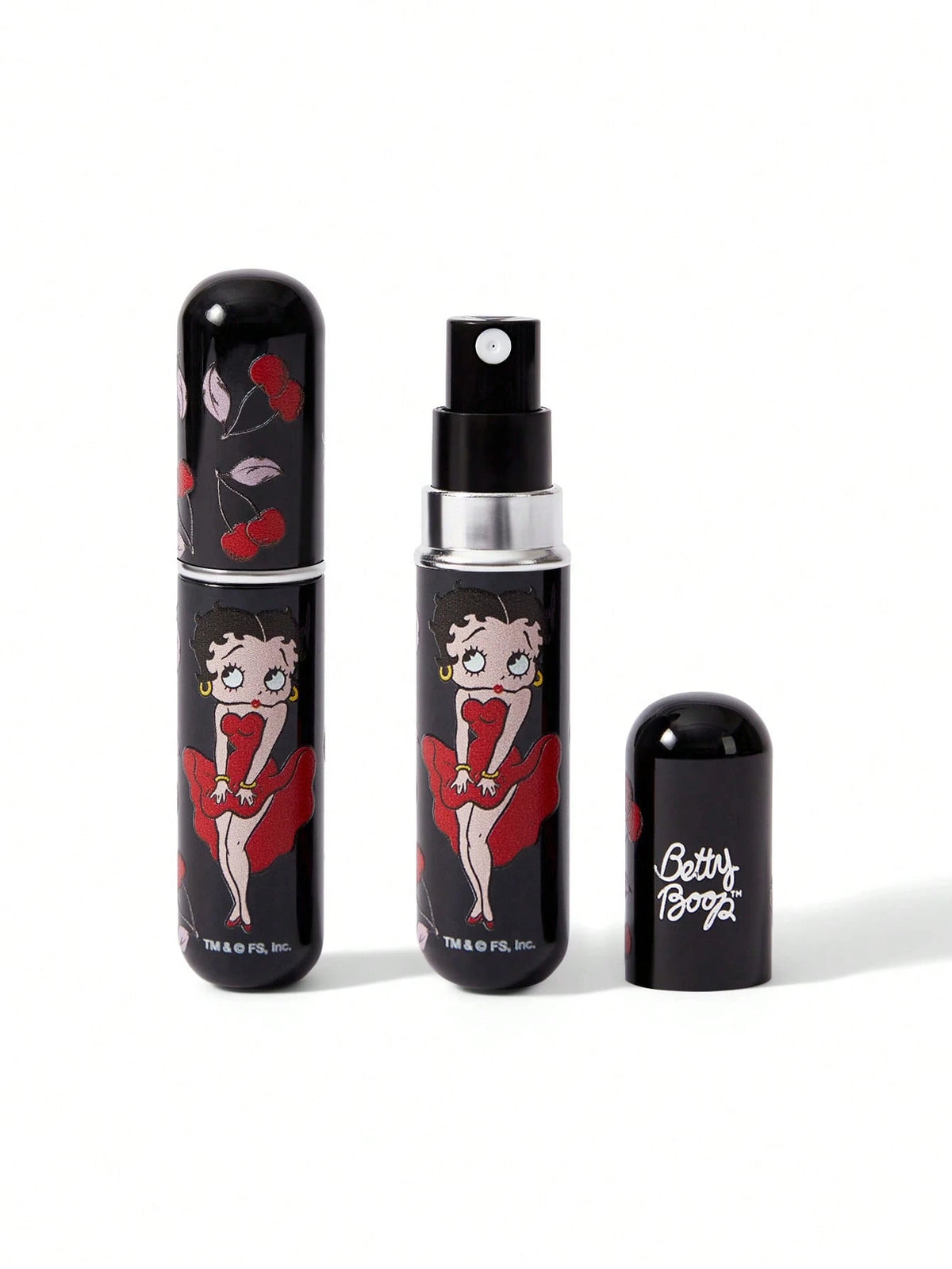 Betty Boop x 5Ml/0.2oz Black Fillable Spray Bottle With Bottom Fill Automatic Pump, Reusable Perfume Bottle, Mini Portable Cosmetic Bottle With Window, Suitable For Travel And Airplane Carry, Su