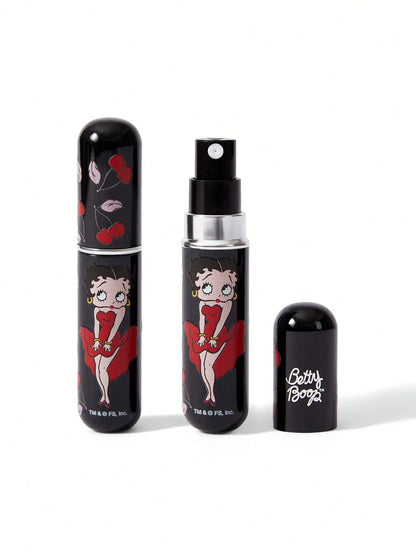 Betty Boop x 5Ml/0.2oz Black Fillable Spray Bottle With Bottom Fill Automatic Pump, Reusable Perfume Bottle, Mini Portable Cosmetic Bottle With Window, Suitable For Travel And Airplane Carry, Su