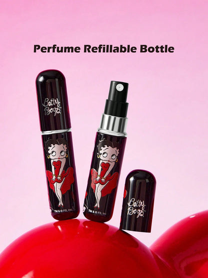 Betty Boop x 5Ml/0.2oz Black Fillable Spray Bottle With Bottom Fill Automatic Pump, Reusable Perfume Bottle, Mini Portable Cosmetic Bottle With Window, Suitable For Travel And Airplane Carry, Su