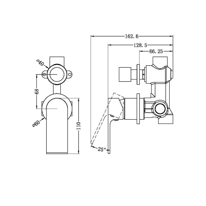 BIANCA SHOWER MIXER WITH DIVERTOR SEPARATE BACK PLATE Chrome Tapware Nero
