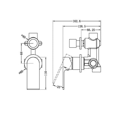 BIANCA SHOWER MIXER WITH DIVERTOR SEPARATE BACK PLATE Chrome Tapware Nero