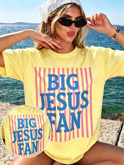 Big Jesus Fan Graphic Top-Loose-Fit Easy Relaxed Style