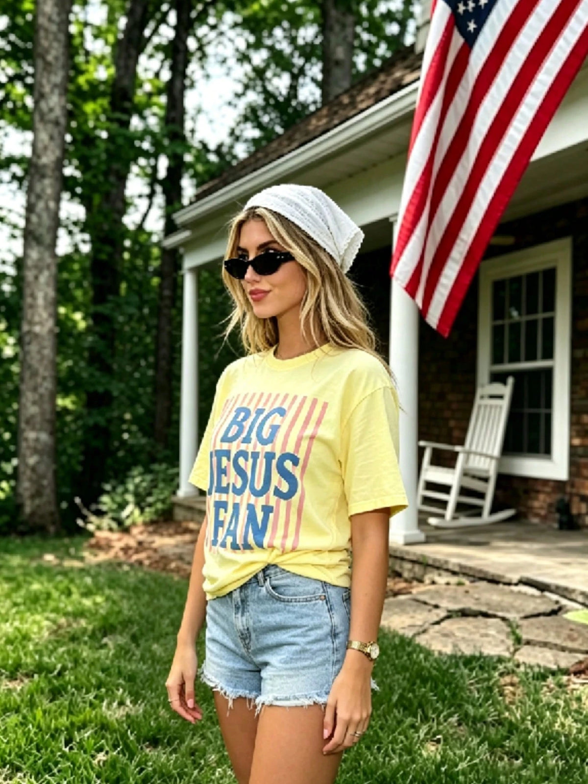 Big Jesus Fan Graphic Top-Loose-Fit Easy Relaxed Style