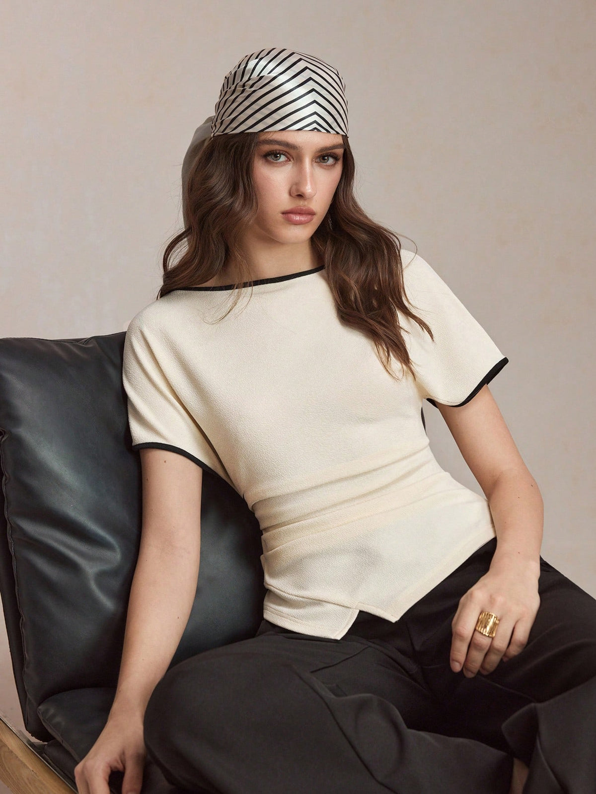 BizChic Apricot Cinched Waist Pullover Top, Business Formal, Vacation Style, Slouchy, Commute, Date, Daily, Vacation, Office, Slimming, Elegant, Sexy, Versatile, Summer, Autumn, Halloween, Back To Sch