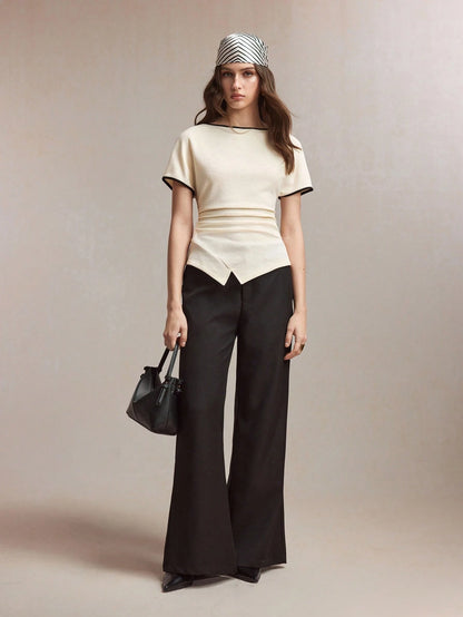 BizChic Apricot Cinched Waist Pullover Top, Business Formal, Vacation Style, Slouchy, Commute, Date, Daily, Vacation, Office, Slimming, Elegant, Sexy, Versatile, Summer, Autumn, Halloween, Back To Sch