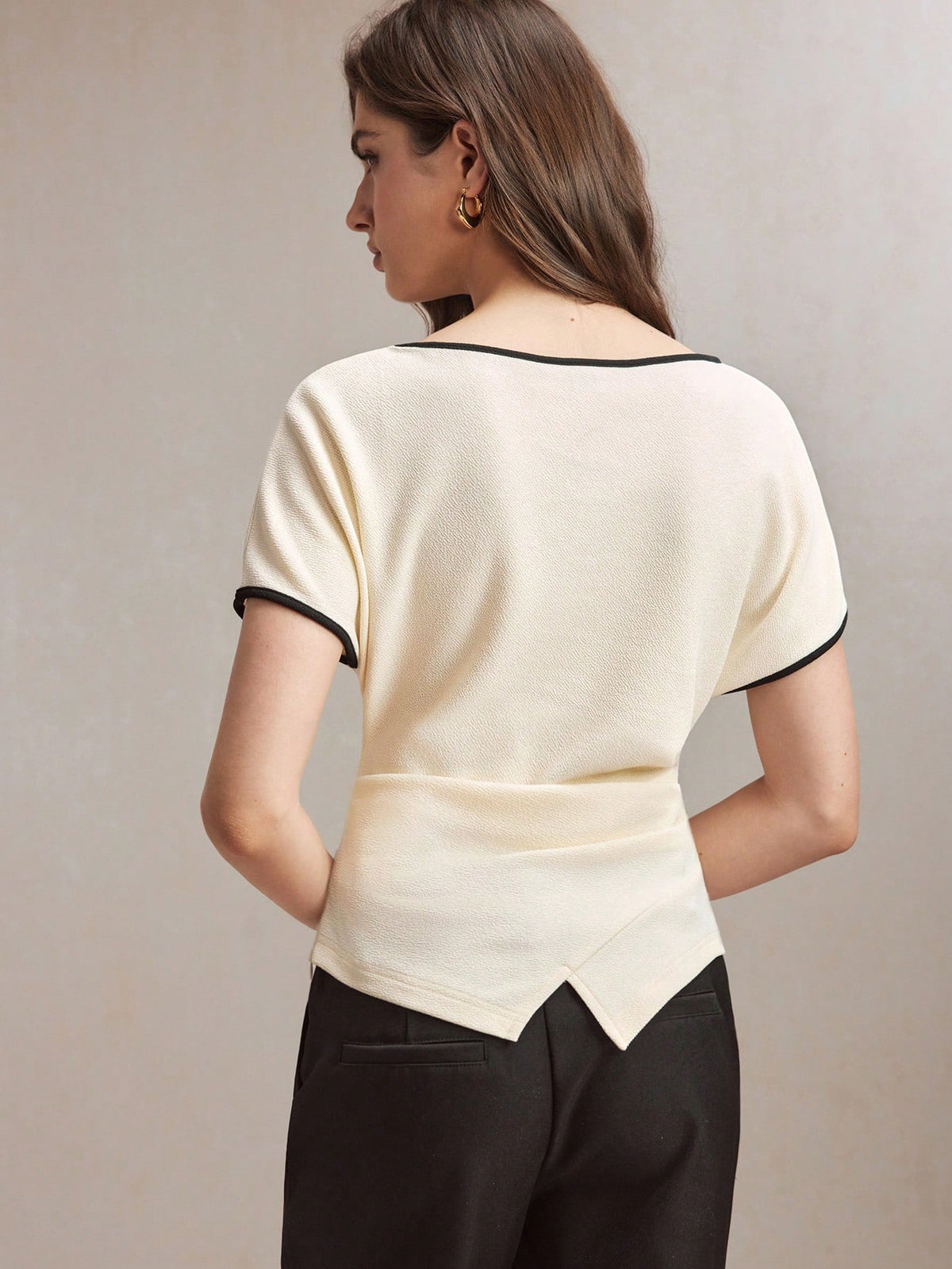 BizChic Apricot Cinched Waist Pullover Top, Business Formal, Vacation Style, Slouchy, Commute, Date, Daily, Vacation, Office, Slimming, Elegant, Sexy, Versatile, Summer, Autumn, Halloween, Back To Sch