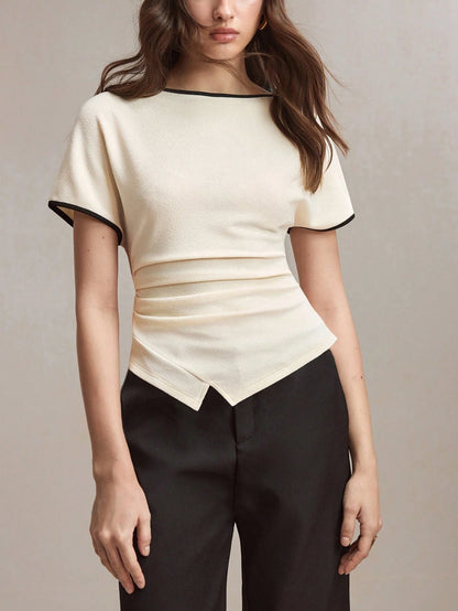 BizChic Apricot Cinched Waist Pullover Top, Business Formal, Vacation Style, Slouchy, Commute, Date, Daily, Vacation, Office, Slimming, Elegant, Sexy, Versatile, Summer, Autumn, Halloween, Back To Sch