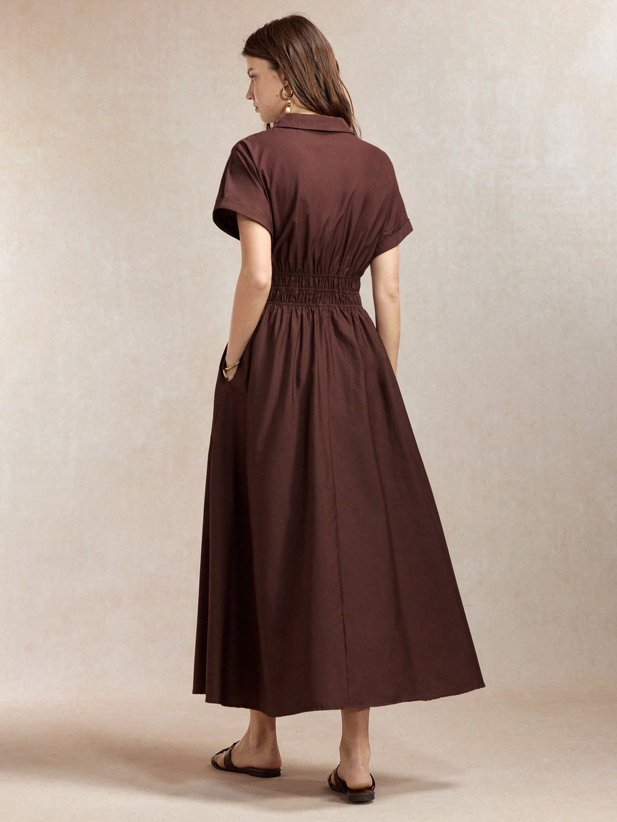 BizChic Dark Brown Cinched Waist Dress, Elegant Casual Sexy French Vintage Business Date Picnic Daily Teachers' Day Office Slimming Versatile Summer Autumn