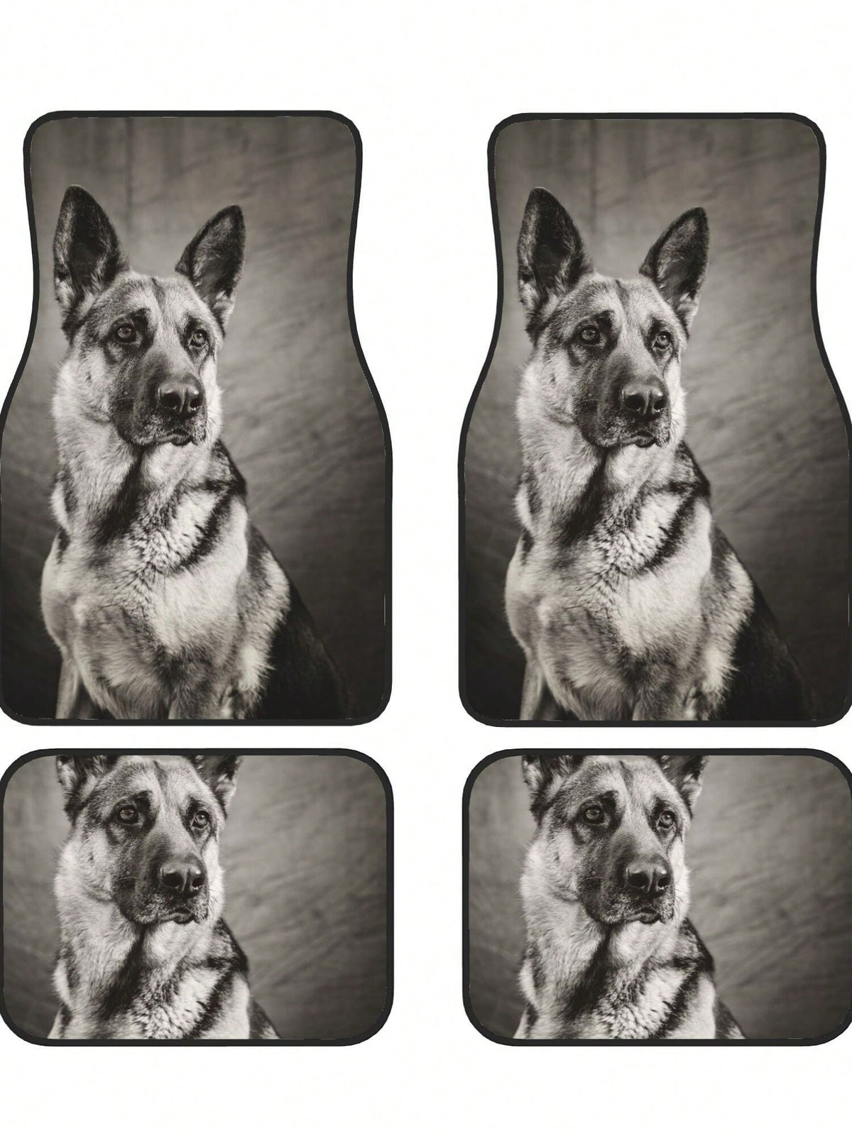 Black And White German Shepherd 4-Piece Custom Printed All-Weather Floor Mats- Universal Fit For Suv, Truck, Van| Easy Clean