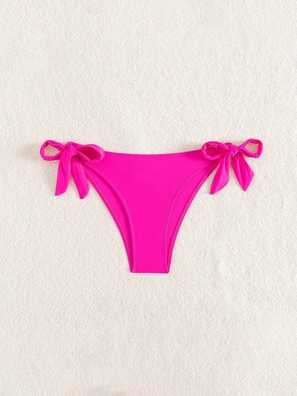 Black Basic Side Tie Bikini Bottom, Suitable For Graduation, Independence Day, Valentine's Day, Music Festivals, Fashion Vacation Beach Summer, Minimalist