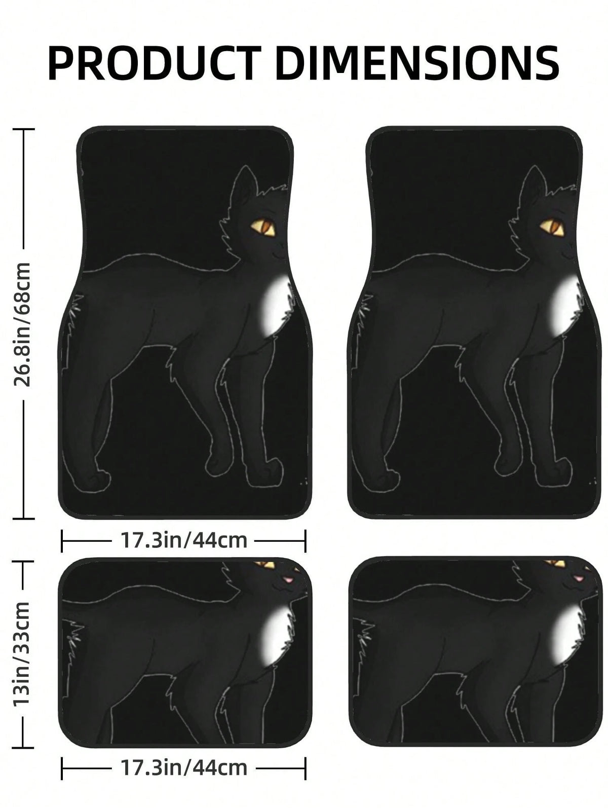 Black Cat 4-Piece Custom Printed All-Weather Floor Mats- Universal Fit For Suv, Truck, Van| Easy Clean