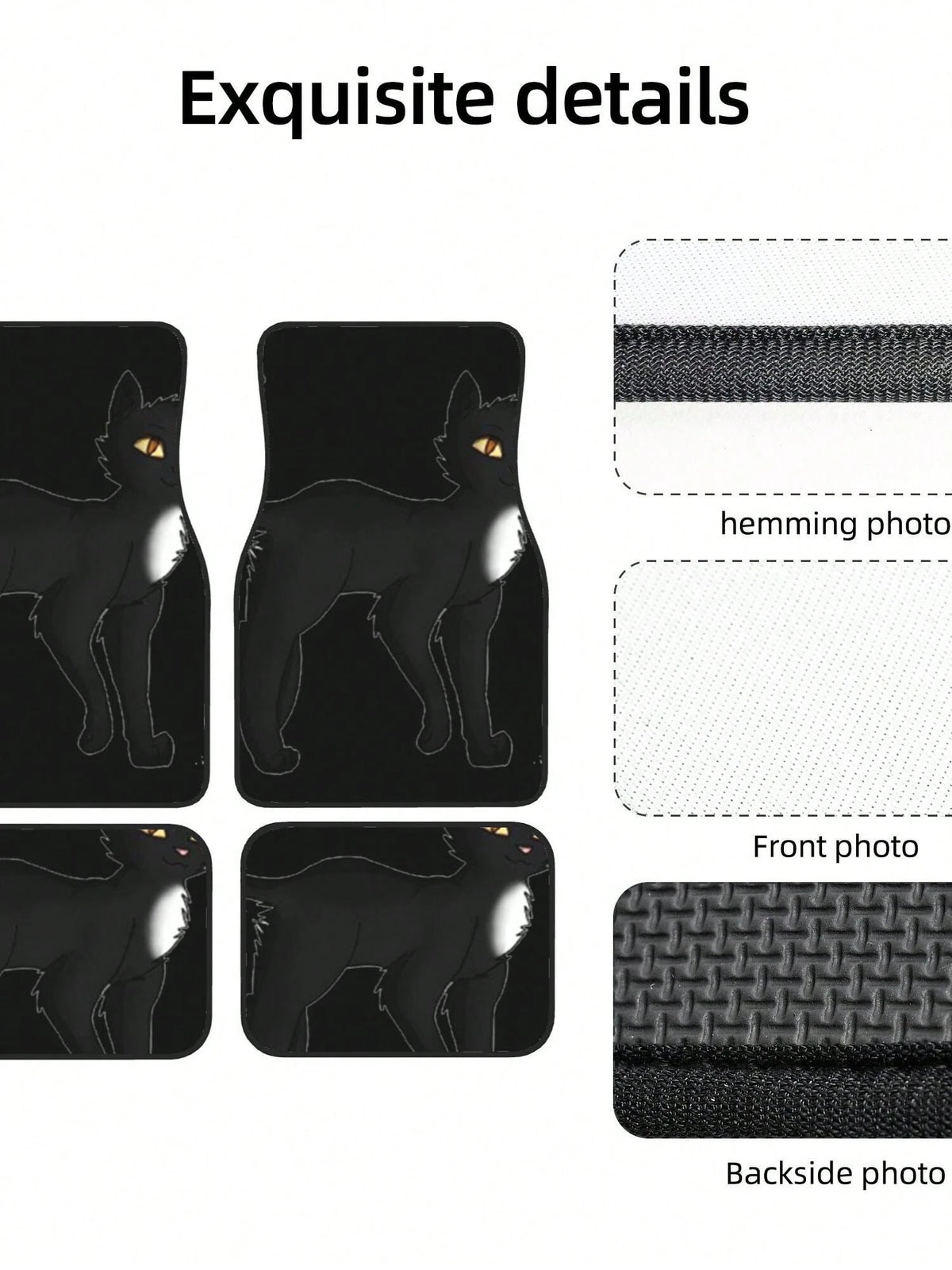 Black Cat 4-Piece Custom Printed All-Weather Floor Mats- Universal Fit For Suv, Truck, Van| Easy Clean