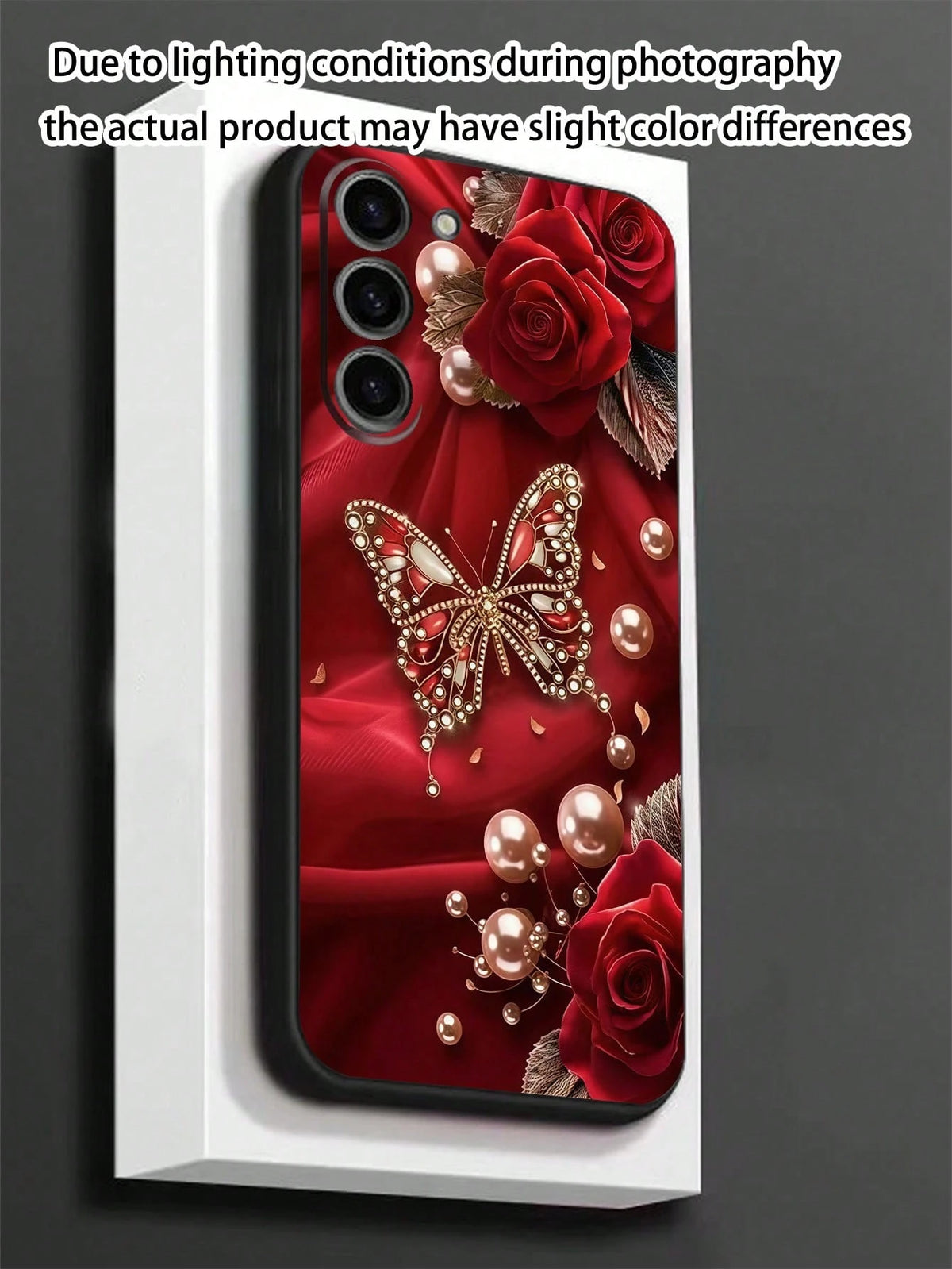 Black Fashion Phone Case Butterfly Element Black Faux Pearl Element Black Butterfly Butterfly Element Shockproof Anti-Slip 1pc Red Rose & Butterfly Faux Pearl Black Phone Case Compatible With Galaxy A