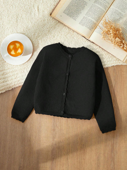 Blossori Young Girl Fitted Red Round Neck Cardigan, Autumn/Winter