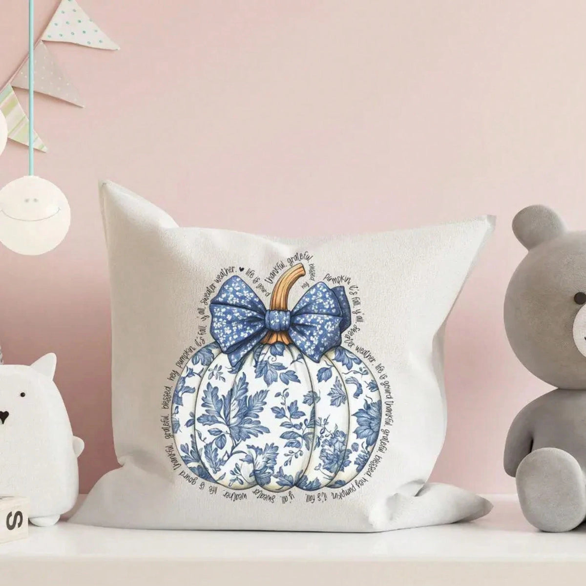 Blue Pumpkin Fall Pillow Cover, Watercolor Autumn Pumpkin Throw Pillow Case, Thanksgiving Harvest Seasonal Cushion Cover, Elegant Farmhouse Cottagecore Home Decor For Sofa Couch Bed Chair Living Room