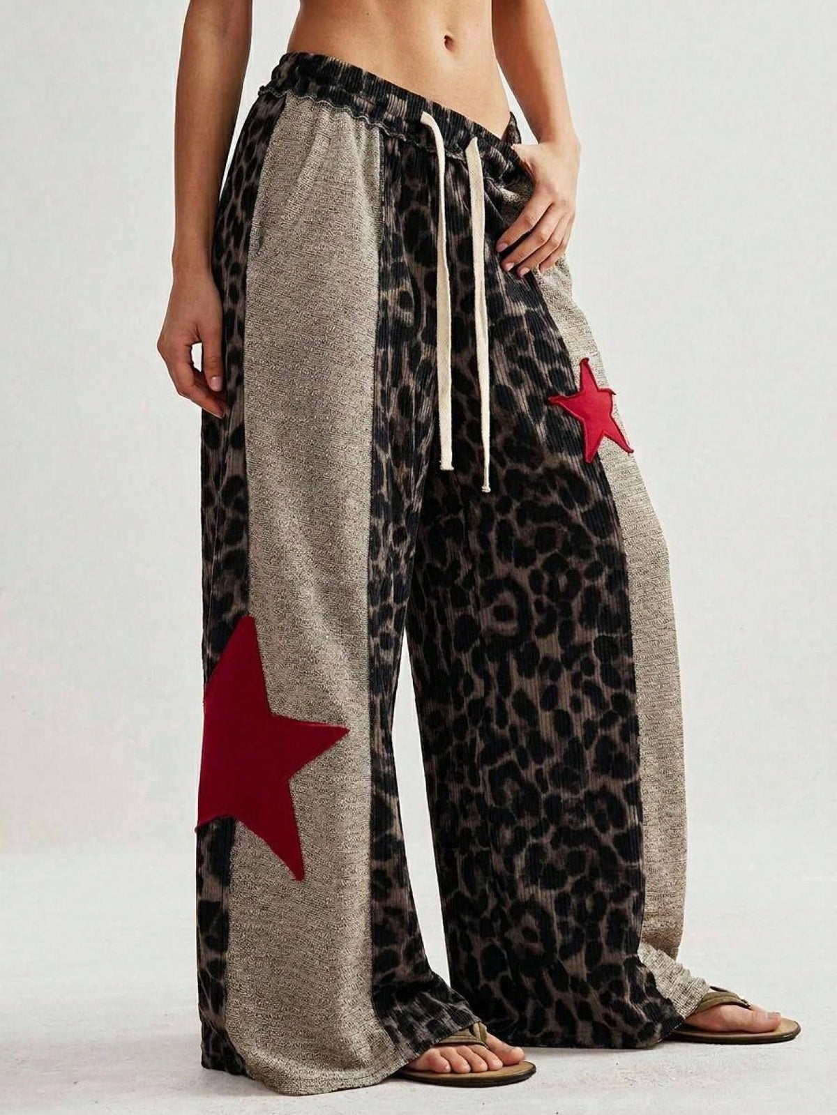 Bohemela Casual Knit Patchwork Loose Fit Women's Long Pants Lounge Brown Autumn