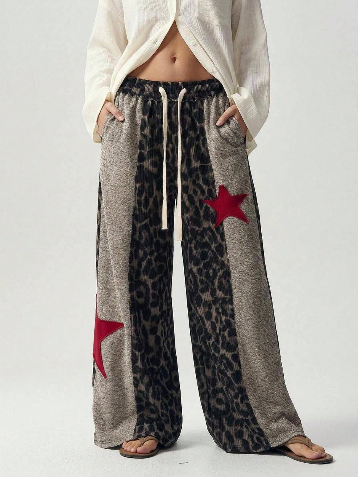 Bohemela Casual Knit Patchwork Loose Fit Women's Long Pants Lounge Brown Autumn