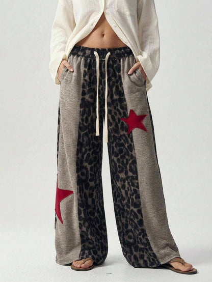 Bohemela Casual Knit Patchwork Loose Fit Women's Long Pants Lounge Brown Autumn