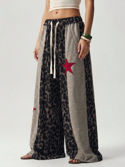 Bohemela Casual Knit Patchwork Loose Fit Women's Long Pants Lounge Brown Autumn