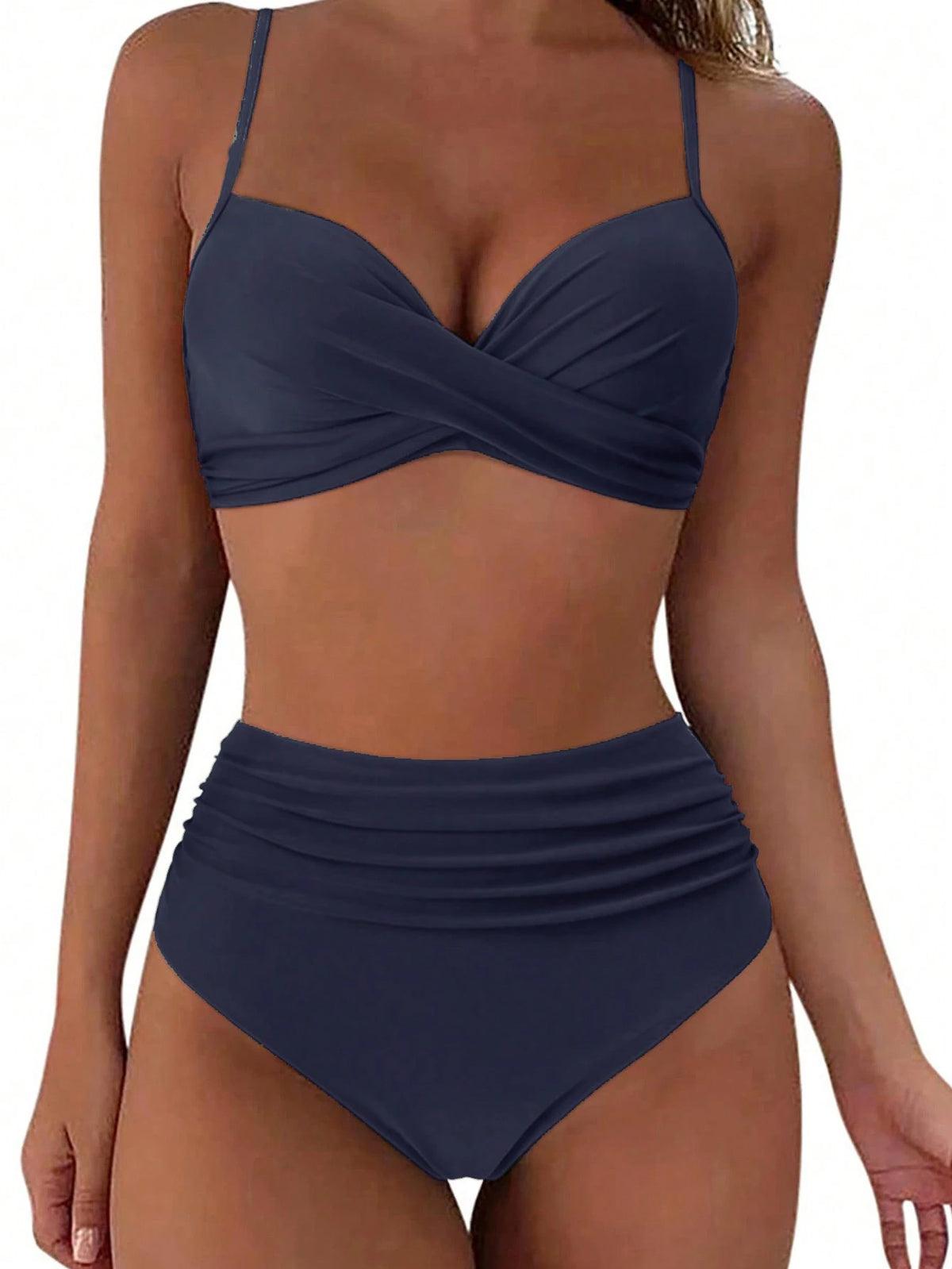 Bohemian Style Women's High Waist Bikini Set, Spaghetti Strap Wrap Design, Stretchy Fabric Elegant Vacation Beach Summer