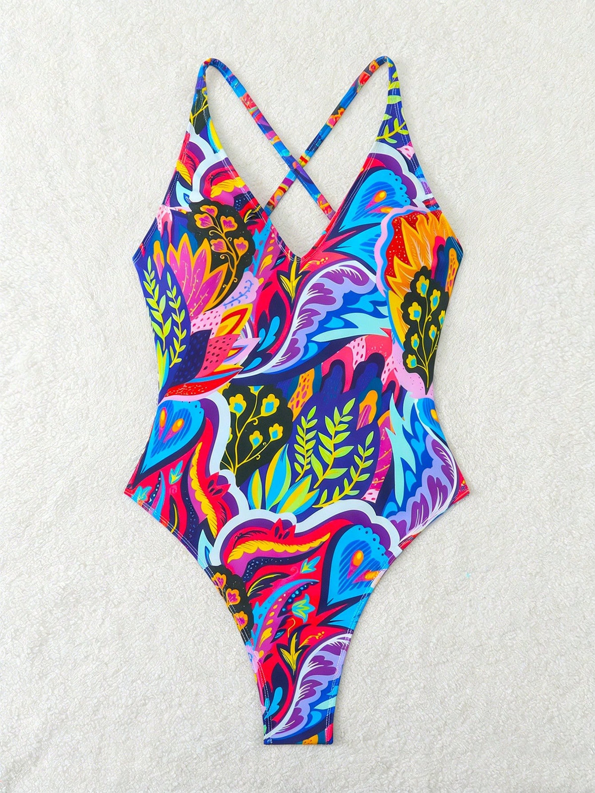 Bonvoyette Women's Floral & Leaf Print One-Piece Swimsuit, Suitable For Beach Vacation, Pool Party, Beach Party