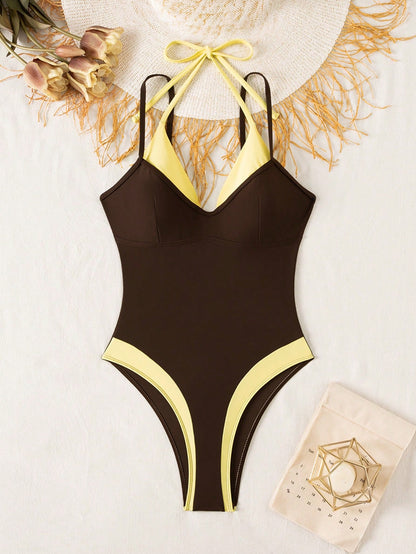 Bonvoyette Women's One-Piece Swimsuit, Holiday Outfit, Knit, Holiday Party, Beach, New Year, Graduation Ceremony, Classic Color, Sexy, Beach, Pool Party, Polka Dot Print, Winter, Christmas, One-Piece