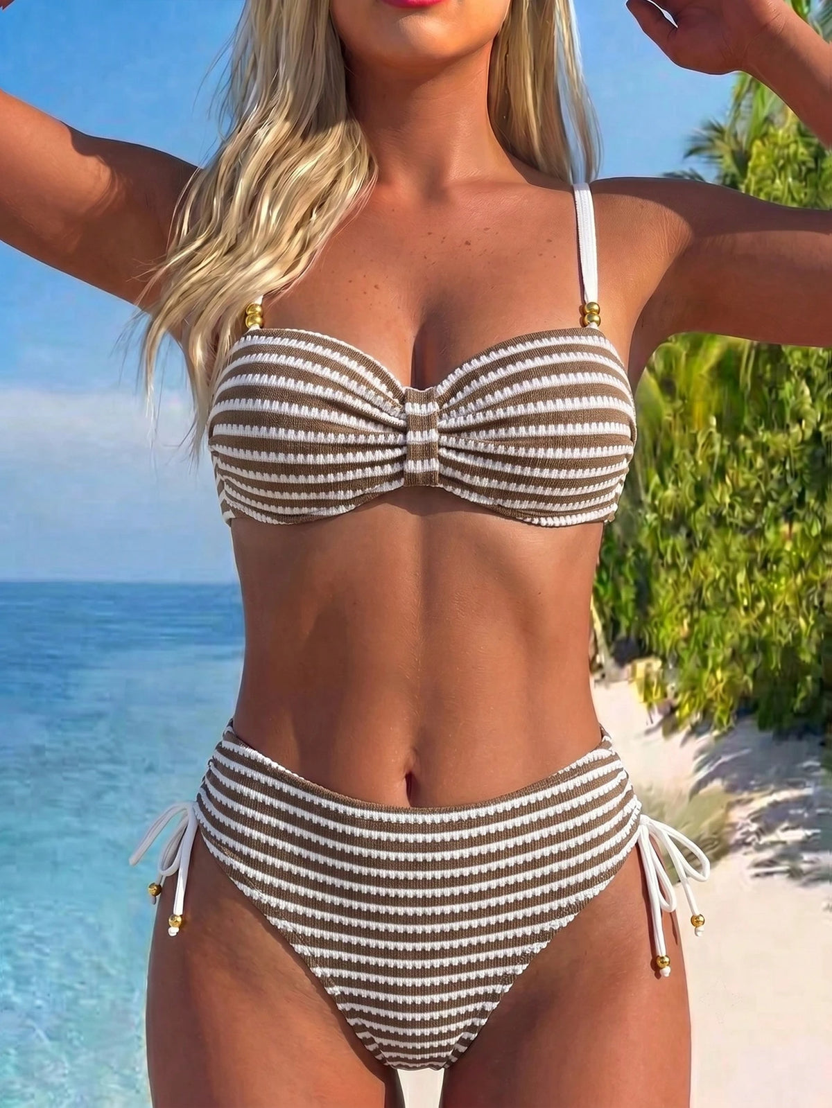 Breezaya Pale Yellow Sexy Elegant Pleated Bikini 2 Pieces Set